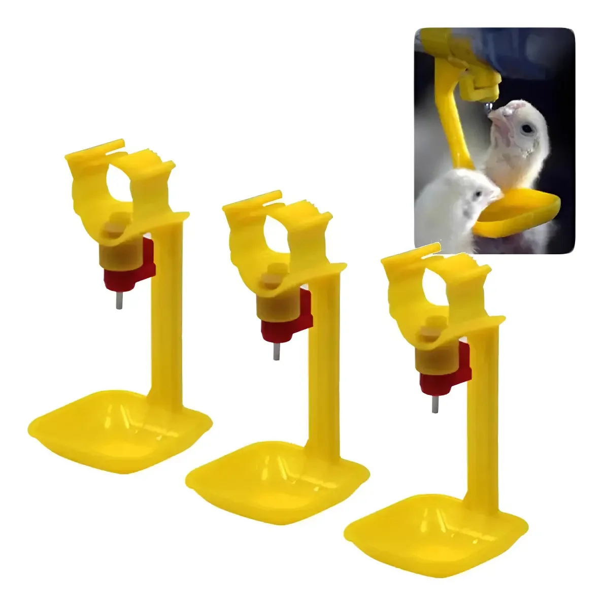 Kit 30 Bebedouro Automático Aves C/ Nipple Premium E Tigela Amarelo