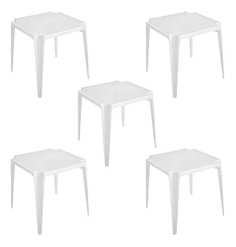 5 Mesas Monobloco Gold 70x70cm P/ Truco Bar Lanche Plastico Cor Branco