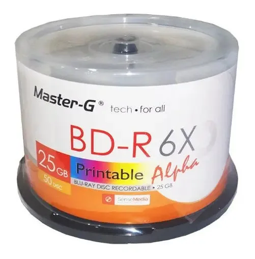 Pacote de 50 discos Blu-ray Master-G Bd-r 6x imprimíveis de 25gb