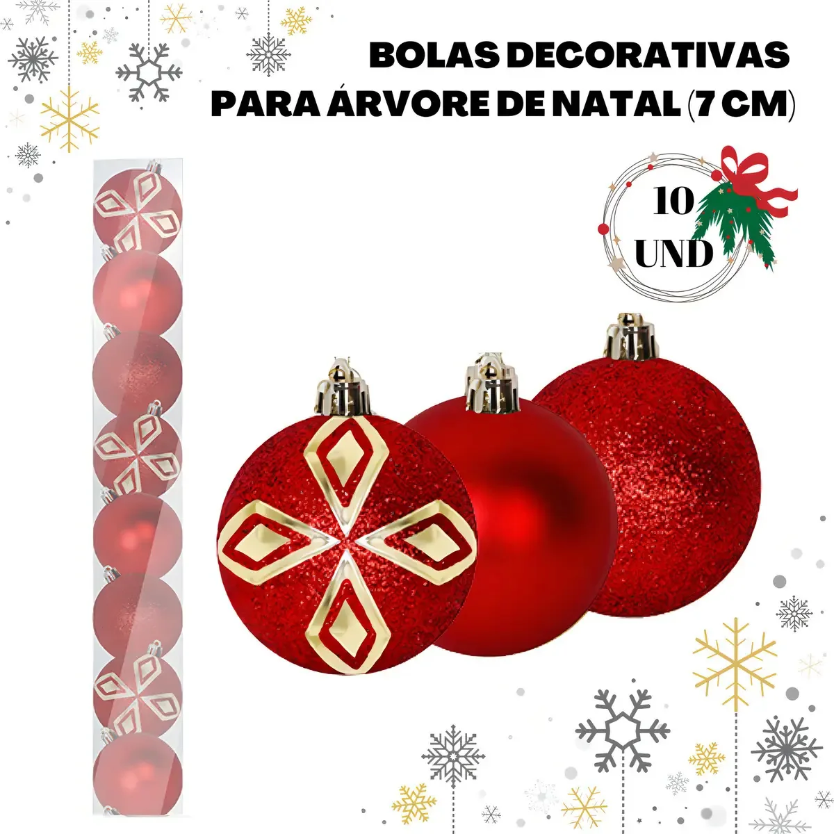 10 Bolas Natal Enfeites Natalinos Decoração Cor 7cm Env Já Cor Prata com Detalhe Azul