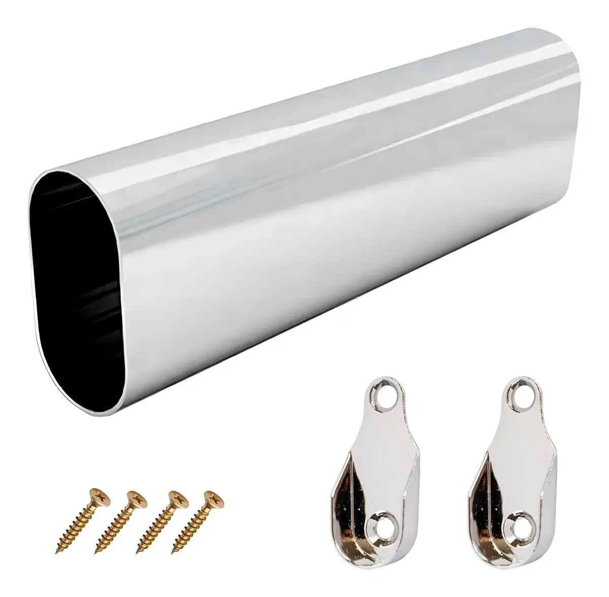 Tubo Cabideiro Oval Cromado Com Suportes E Parafusos 120cm