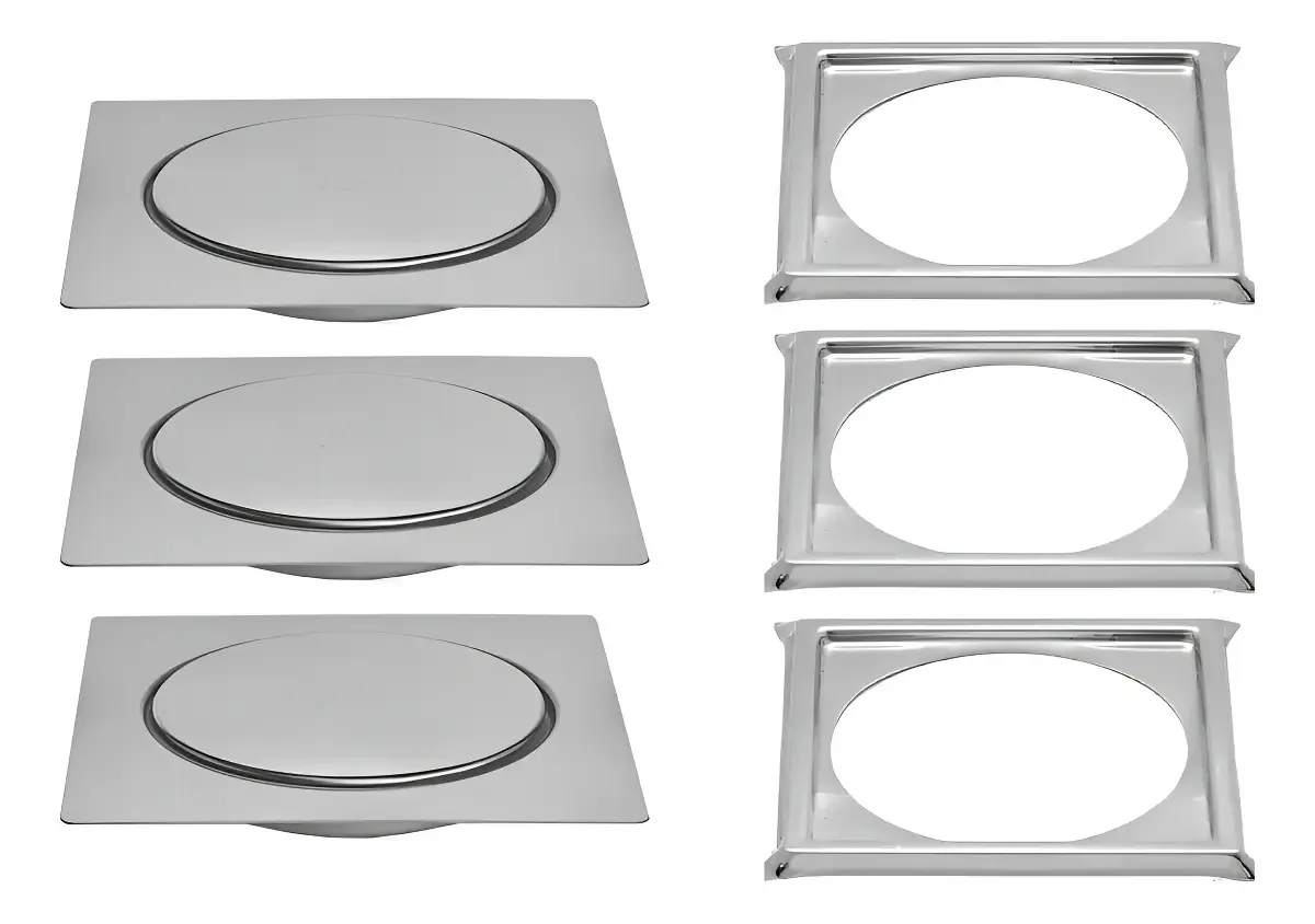 Kit 3 Ralos Click Quadrado 15 Cm + 3 Porta Grelha Inox