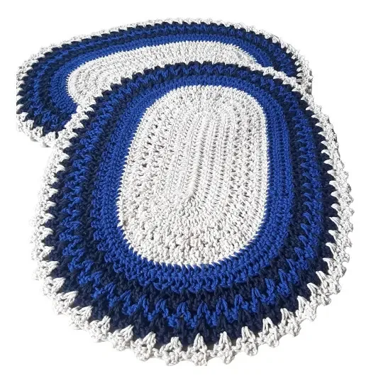2 Tapetes De Crochê Cor Azul
