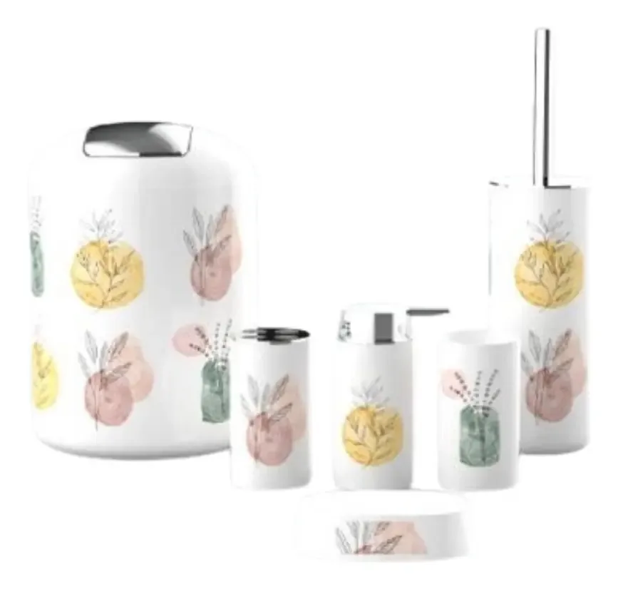Conjunto de banheiro de 6 peças, escova de lavagem e armazenamento, branco