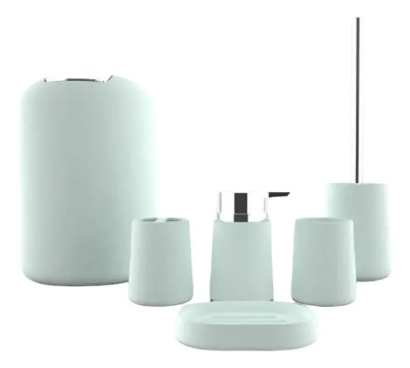 Conjunto de banheiro de 6 peças, escova de lavagem e conjunto de armazenamento, verde claro, cor verde