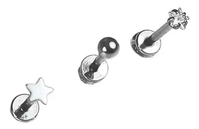 Conjunto de piercings de aço cirúrgico Nostril Labret Star Color Pack Model 1