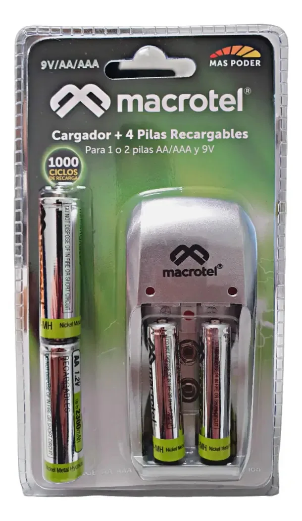 Carregador + 4 baterias recarregáveis 2aa e 2aaa Macrotel Mw-338