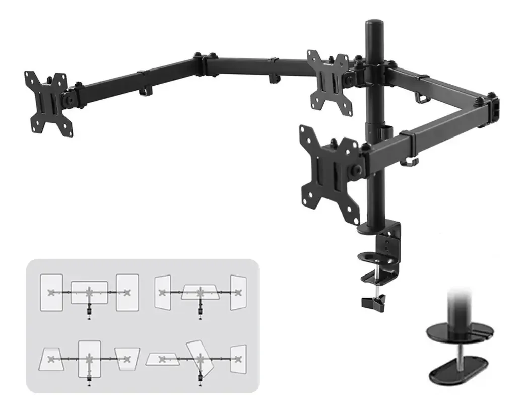 Suporte para monitores de 3 telas e laptops, 10-30 polegadas