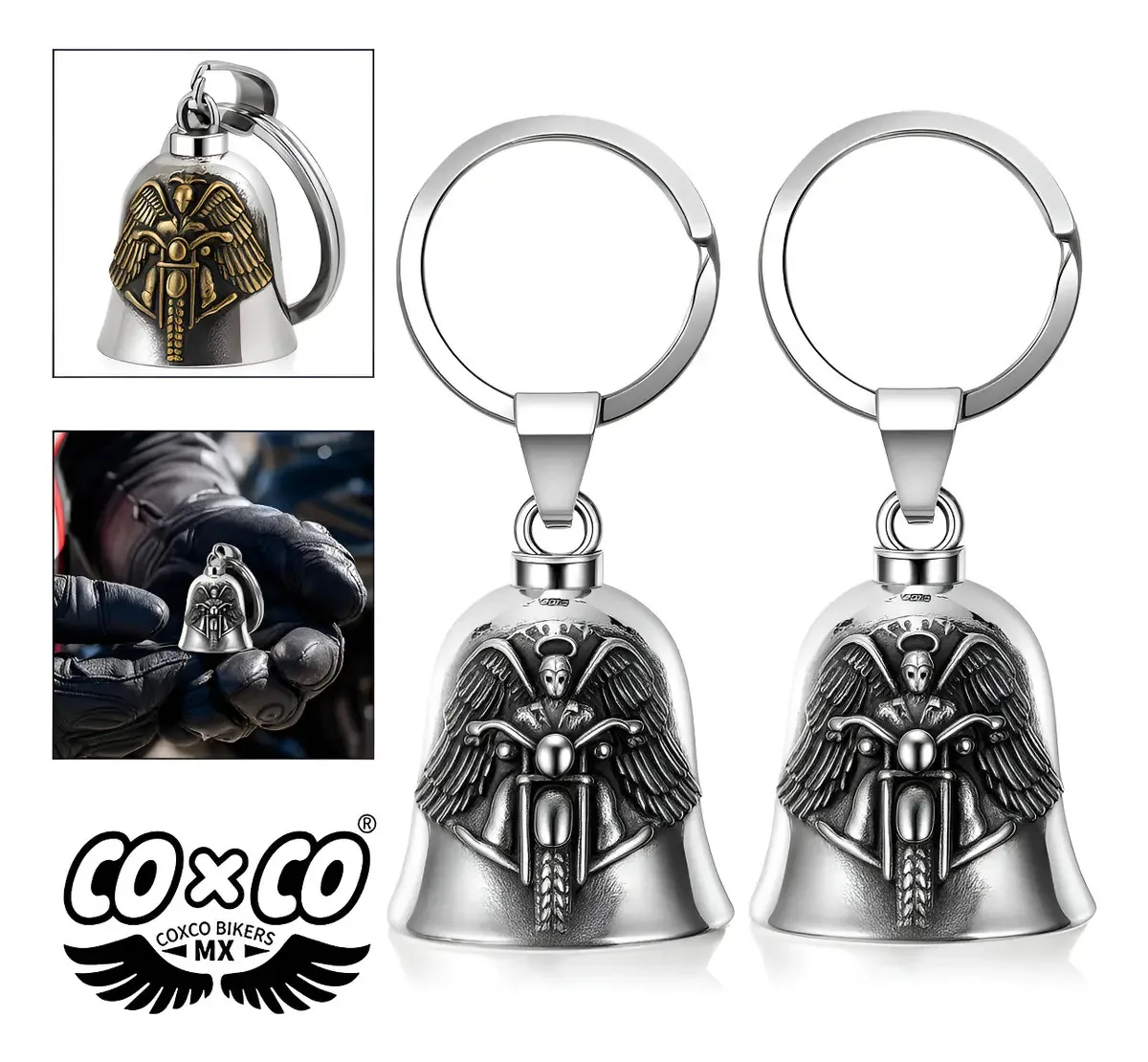 Guardian Bell Biker Amulet, proteção de motocicleta, cor prata
