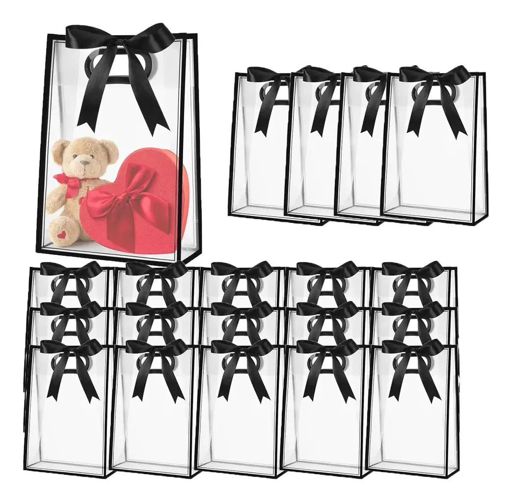 20 sacos transparentes com alças pequenas, cor preta