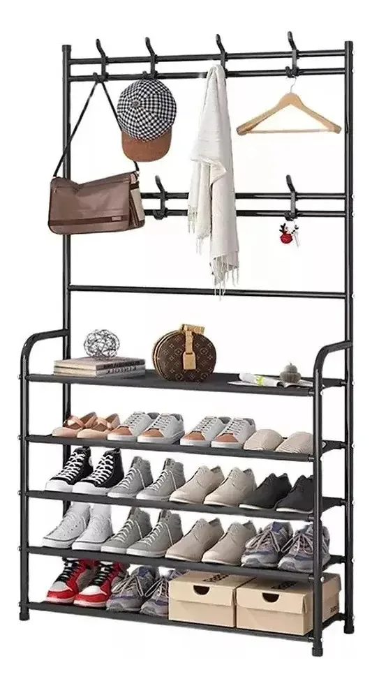 Rack multifuncional, organizador de roupas e sapateira, prateleira de roupas de cor branca