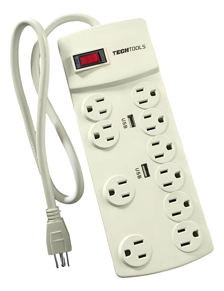 Barra multicontato, 10 entradas polarizadas, 2 USB Techtools, branca