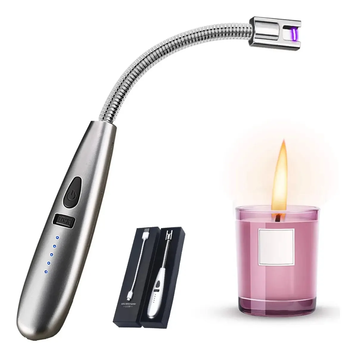 Isqueiro elétrico, isqueiro elétrico de arco isqueiro elétrico recarregável USB com gargalo flexível para acender velas, fogões a gás, churrasqueira de acampamento (item 1)