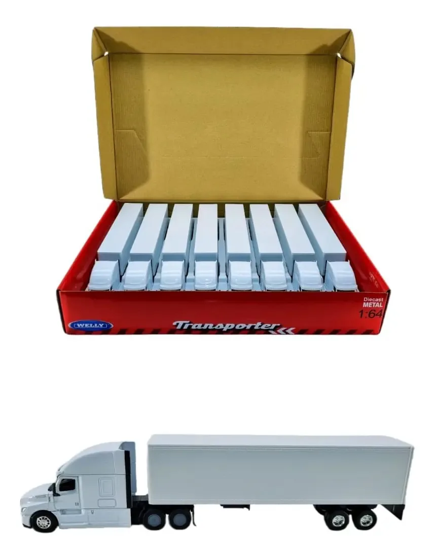 Caixa de reboque Freightliner Cascadia Esc. 1:64 com 8 peças brancas e brancas