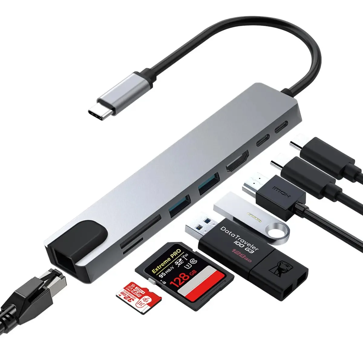Hub Zyerch Usb C, estação de ancoragem USB C 8 em 1 com