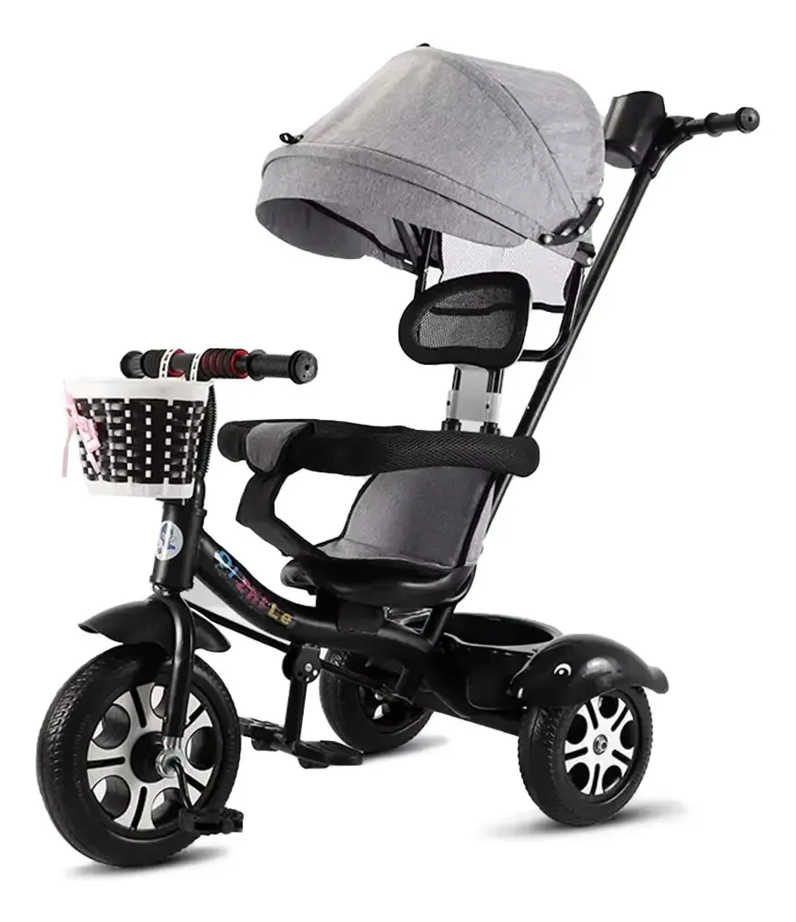 Triciclos Para Crianças Com Guardasol E Barra de Pressão Euateo Trike Tricycle 3 Cor Cinza