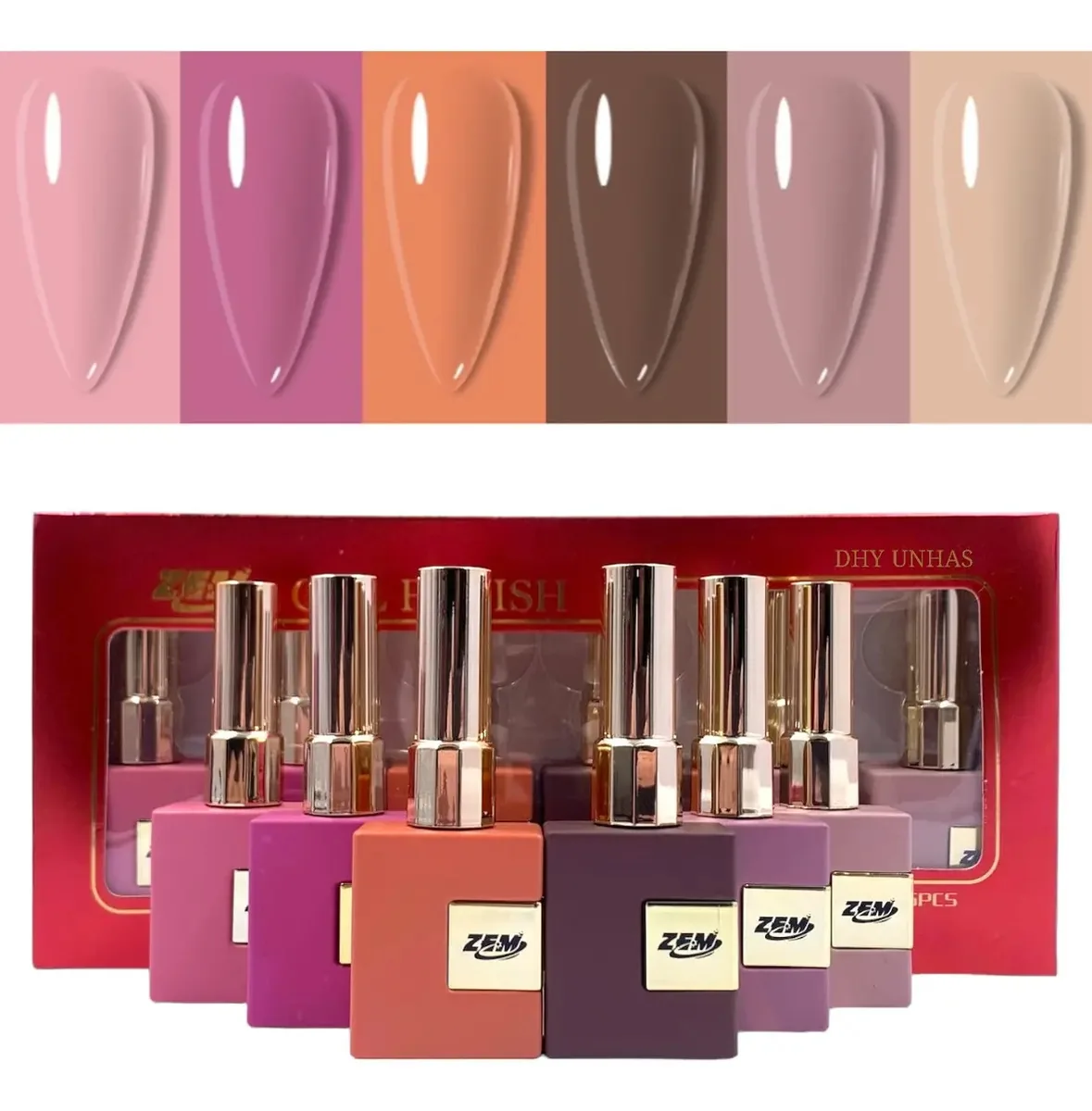 Caixa Coleção 6 Esmaltes Em Gel - Nude - Marrom - Zem 15ml