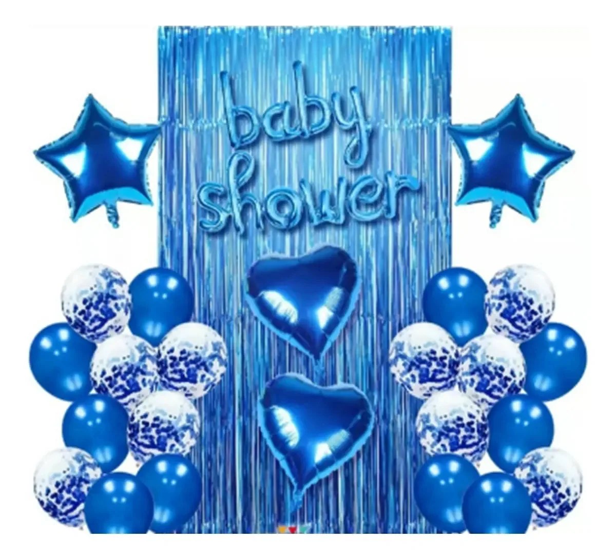 Conjunto decorativo de cortinas e balões de chá de bebê para meninas e meninos azul