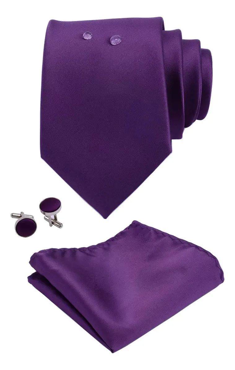 Conjunto de gravatas formais Gusleson Solid Color e abotoaduras C