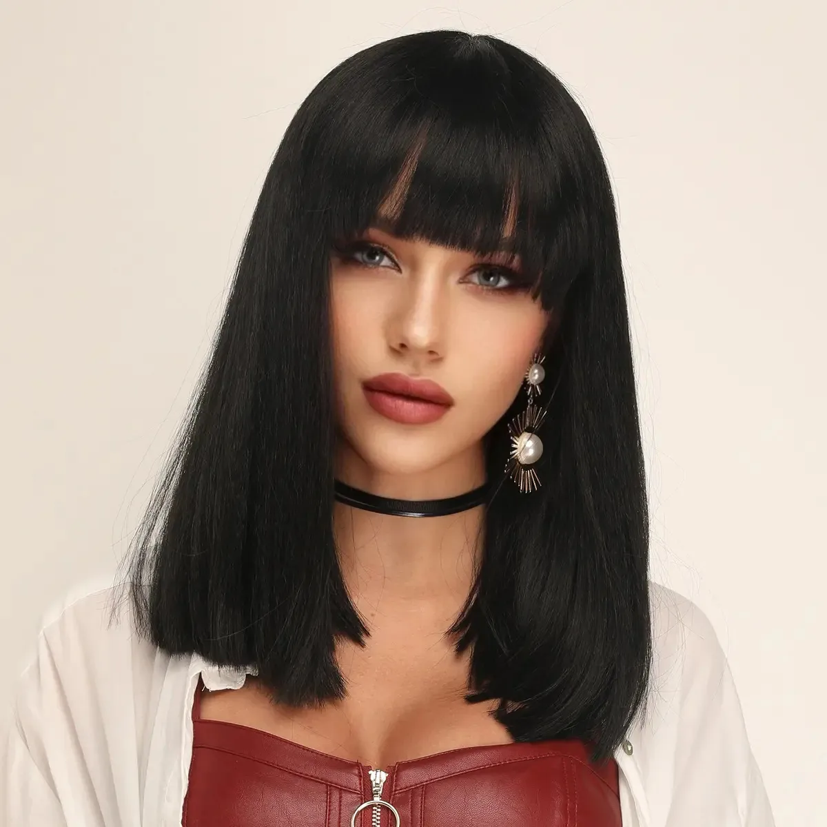 Perucas naturais Bob Wig para mulheres, cor preta
