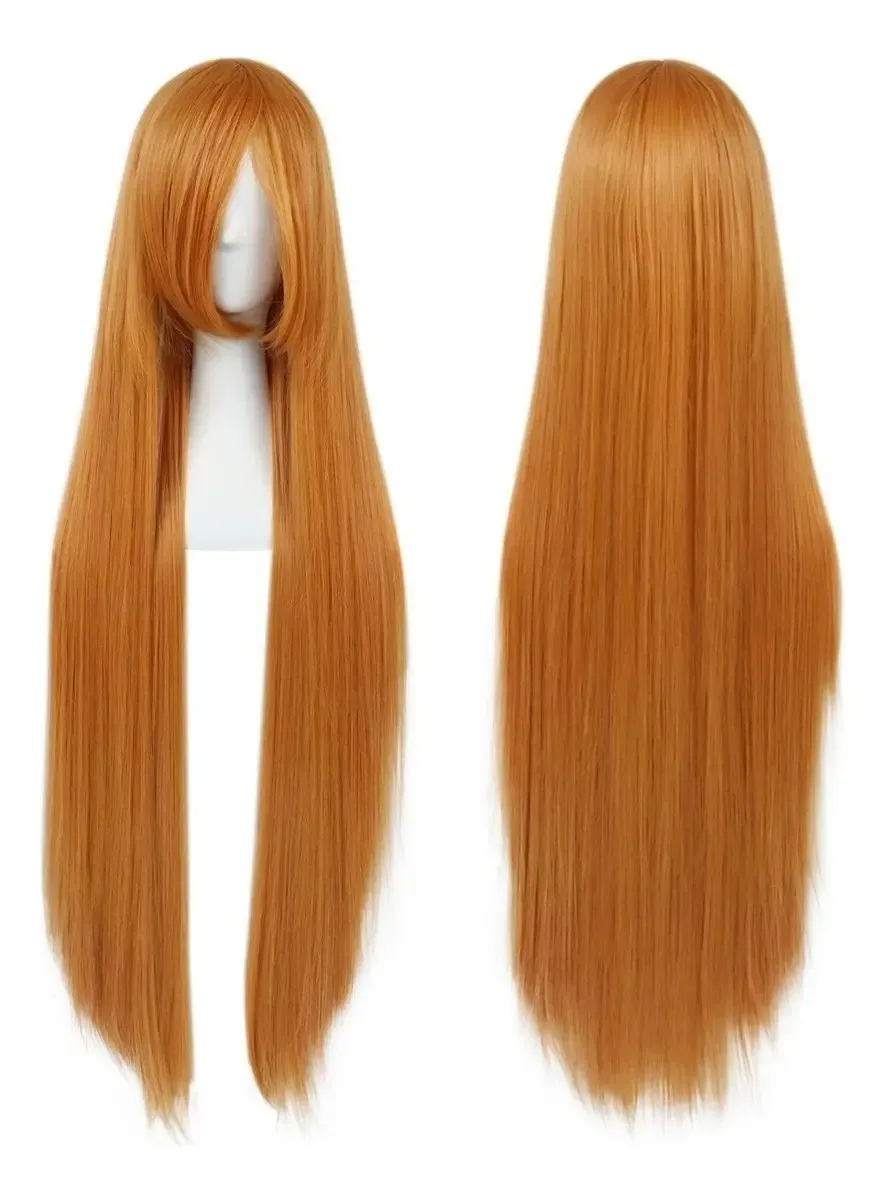 Perucas retas de cosplay de anime laranja de 100 cm de comprimento