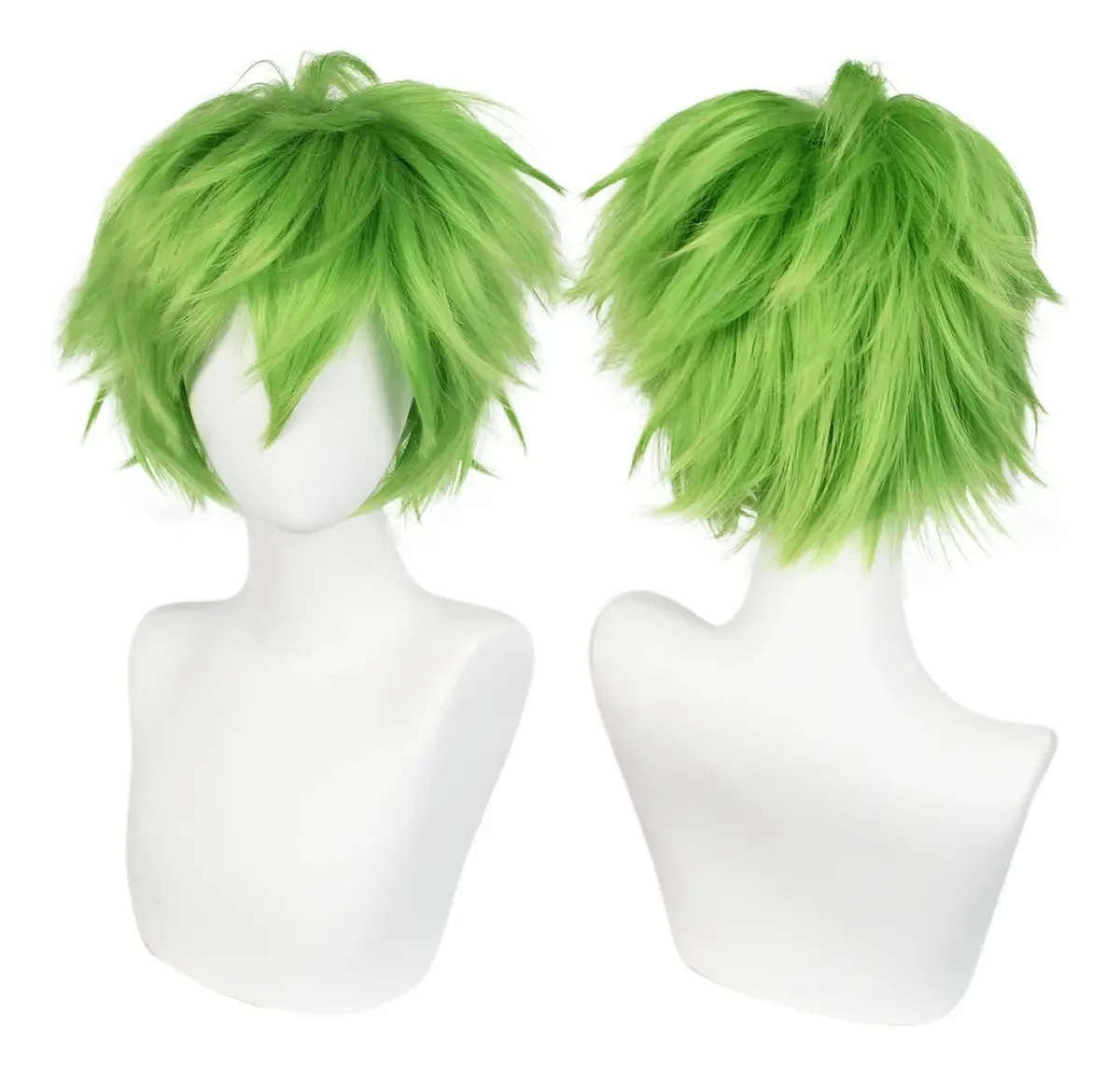 Perucas curtas de anime Cosplay, 30 cm verde limão