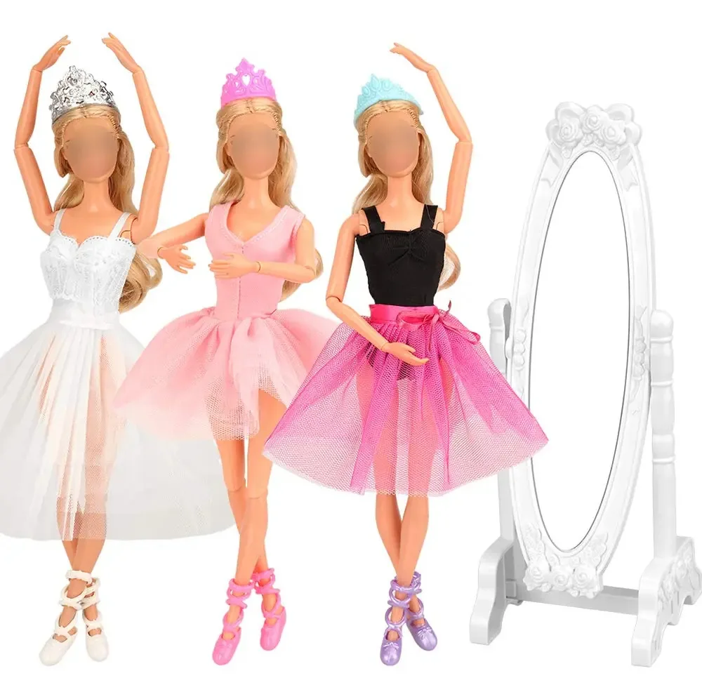3 conjuntos de roupas de boneca de bailarina com acessórios
