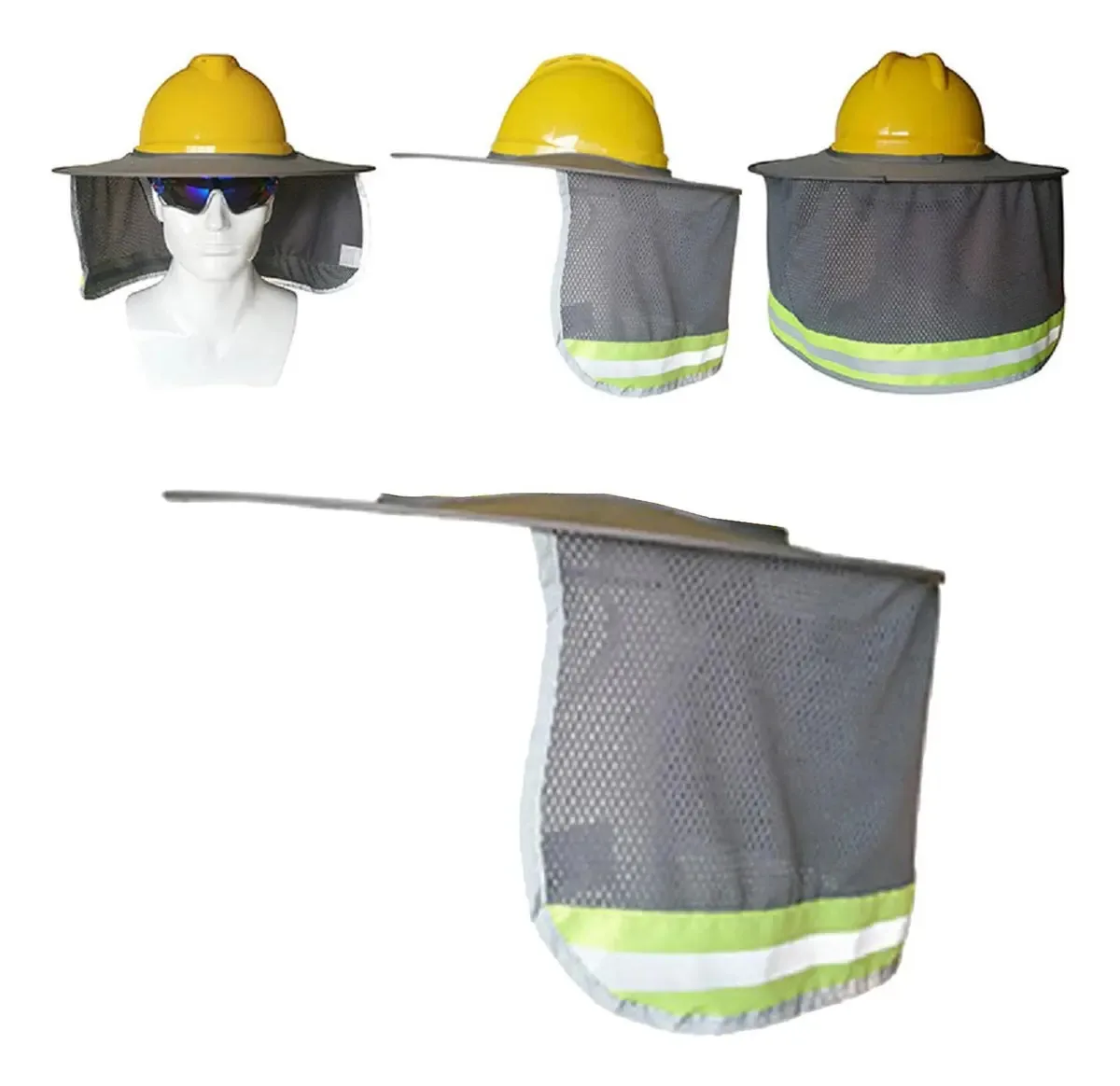 Capacete de Aba Dura Oshhni, Protetor Solar, Proteção para o Pescoço, Protetor de Pescoço, Proteção para Capacete de Segurança, Cinza