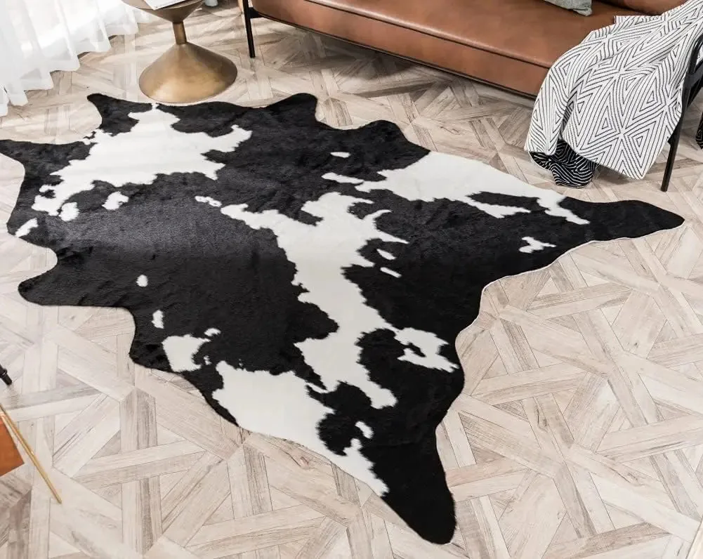Tapete maior com estampa de vaca, tapete de couro