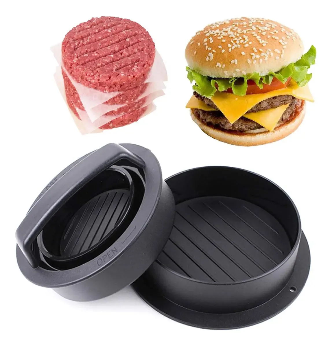 Burger Press Leden Hamburger Maker 3 em 1 Antiadhe
