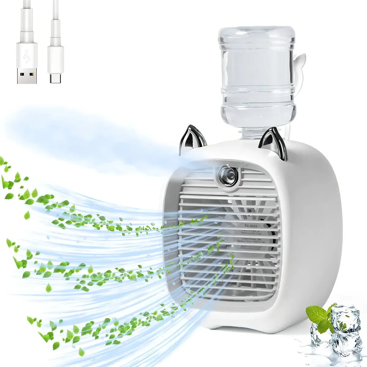 Mini Resfriador de Ar Portátil, Ar Condicionado Evaporativo, Ventilador de Mesa Recarregável Portátil, Umidificador de Ar e Resfriador de Ar Pessoal, Para Viagem, Família e Escritório (cinza)