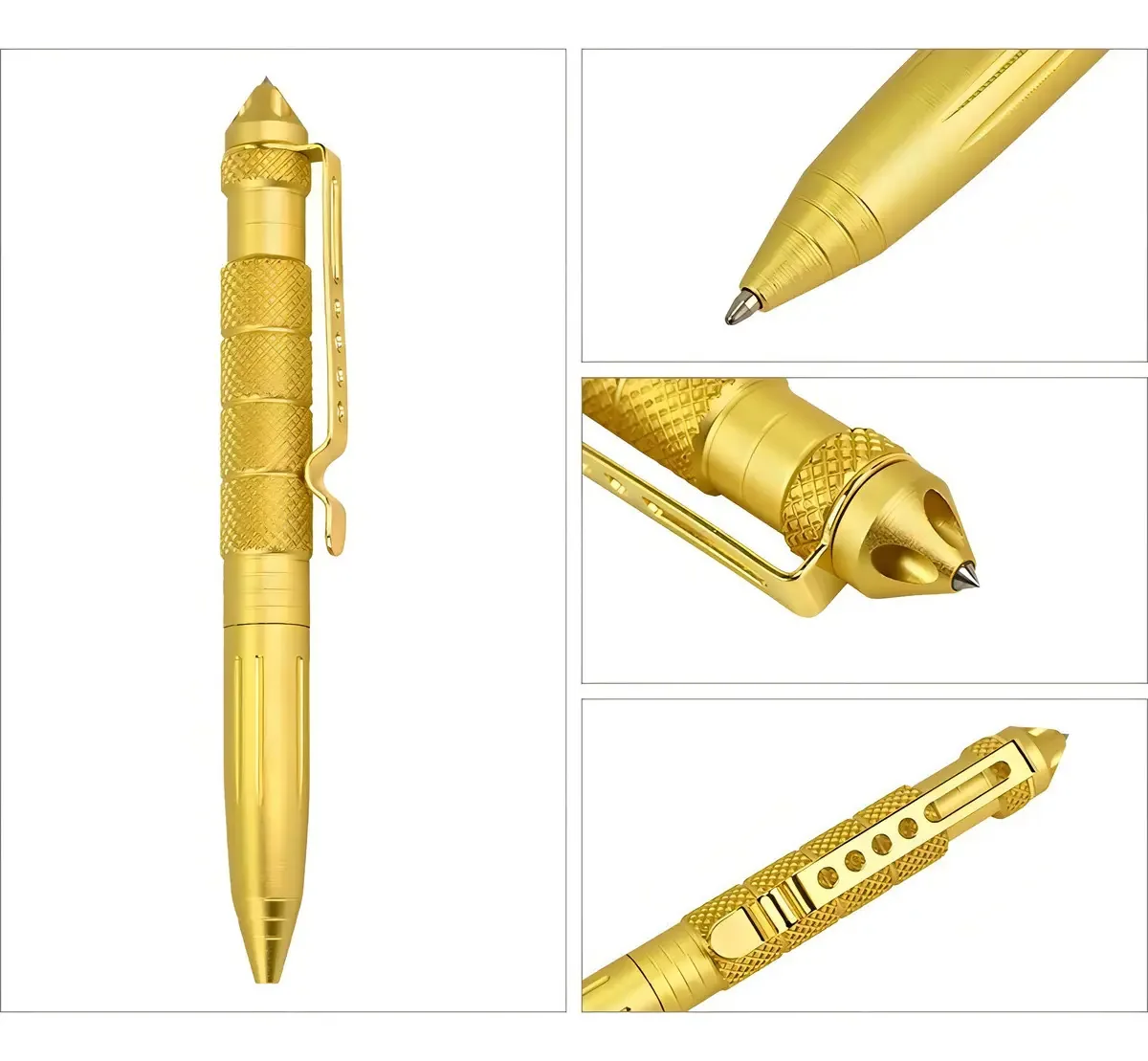 Caneta tática Kubotan Caneta tática Caneta tática de defesa pessoal Cor preta Cor exterior dourada