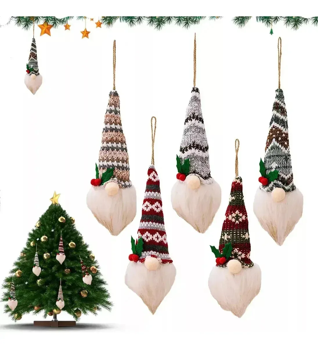 Gnomo de Natal iluminado, conjunto de decorações de gnomo de Natal, enfeites pendurados em árvores de Natal, enfeites de gnomo nórdico sueco, bolas de Natal, gnomo Gonk, kits de bonecas de pelúcia