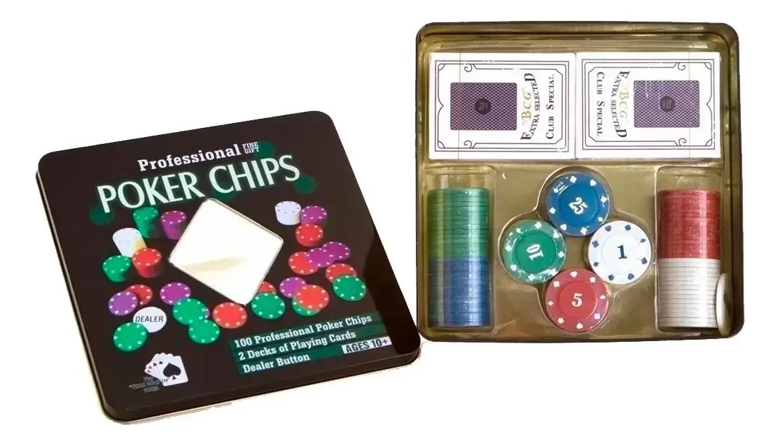 Jogo Poker Professional UEC 100 Fichas 2 Baralhos Lata Alumínio