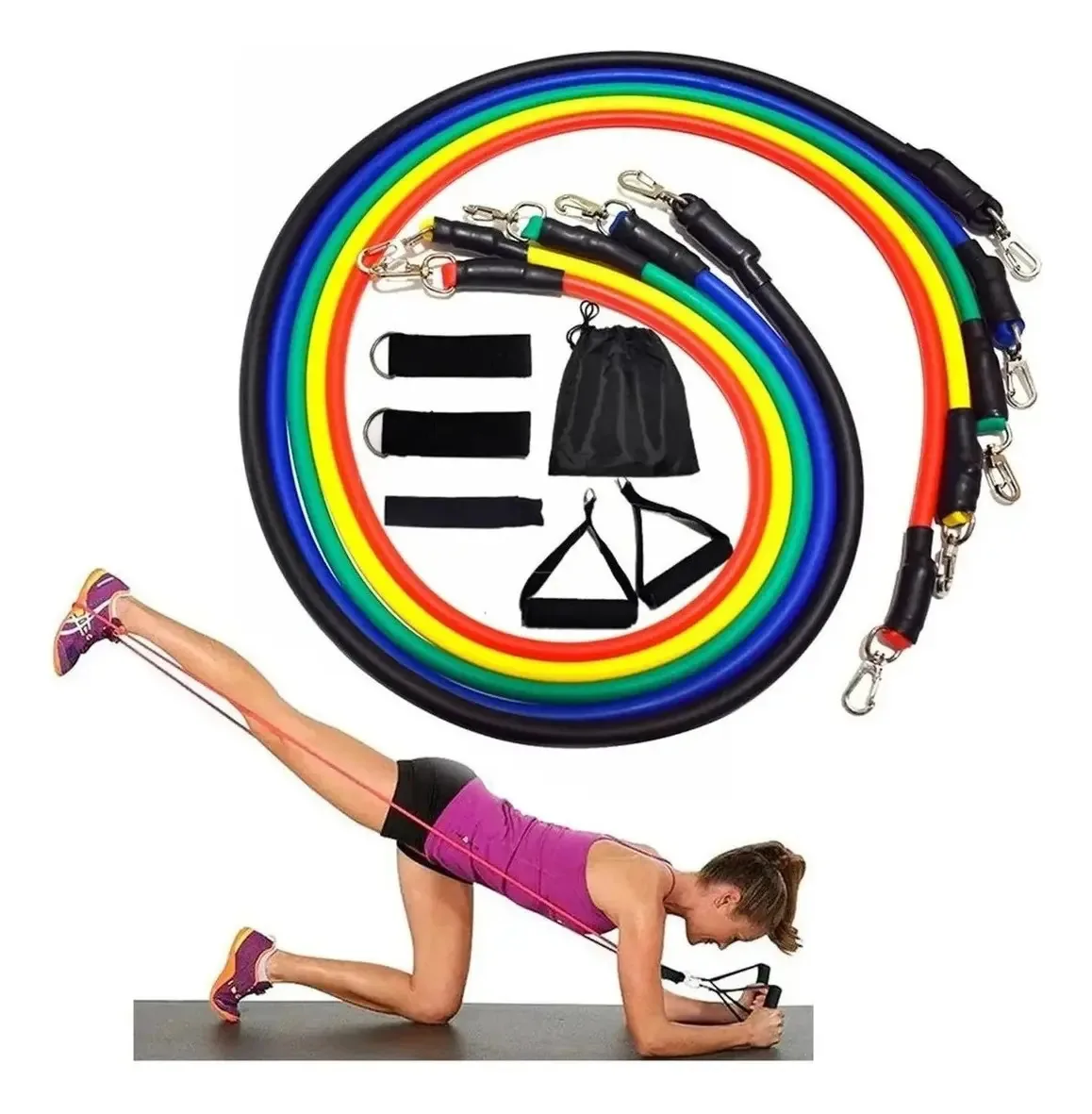 Kit Tubing Elástico 11 Itens Treinamento Funcional Pilates A