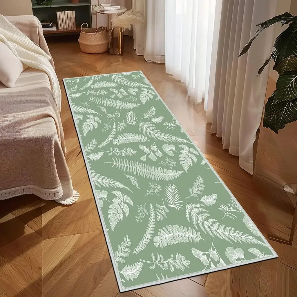 Tapete verde sálvia para corredor, folhas de plantas, tapete