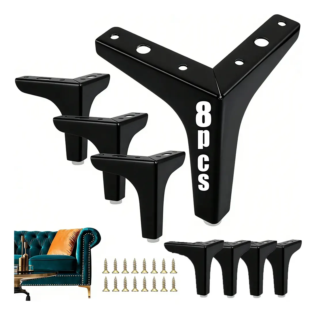 8 unidades de elevadores, sofá-cama empilhável, pernas de móveis de 13 cm, pernas de reposição triangulares foscas para sofá, mesa de café, guarda-roupa, suporte de televisão com protetores de piso...