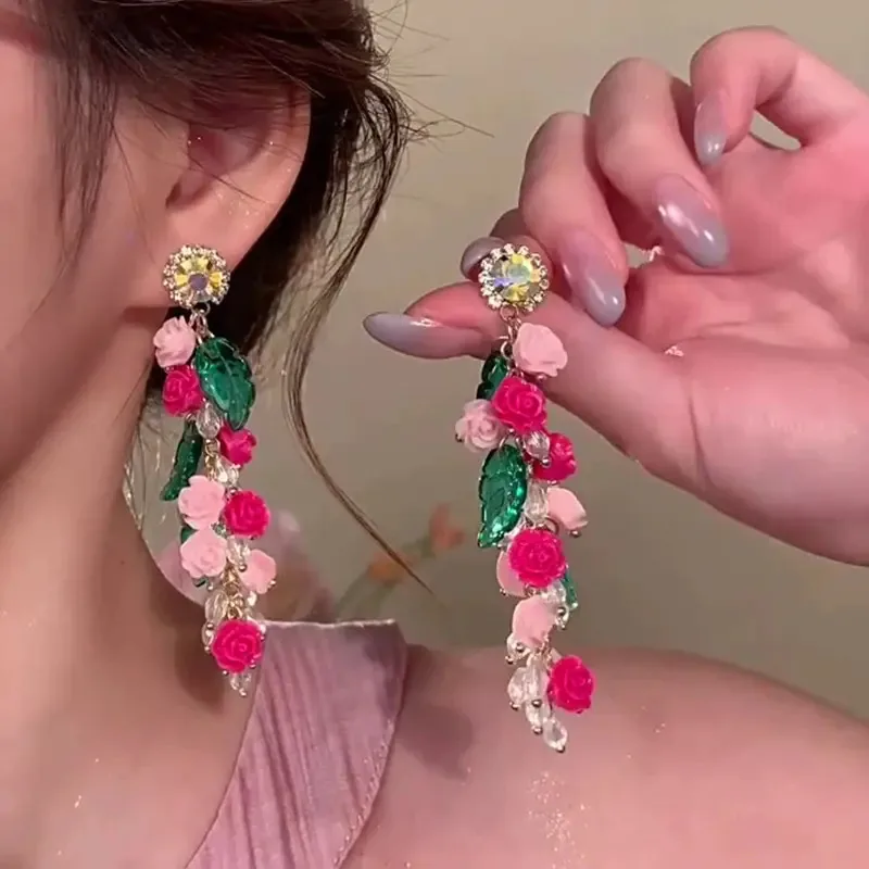 Brincos de miçangas rosa Brincos para meninas Brincos longos