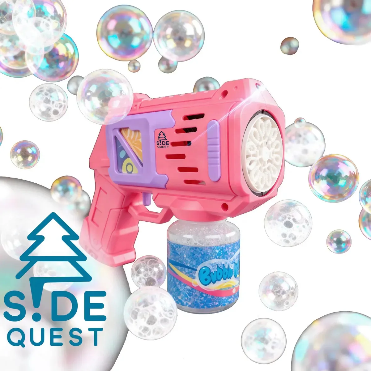 Lança Bolhas Brinquedo Arminha Sabão Maquina Infantil Automática Luz Sidequest Rosa