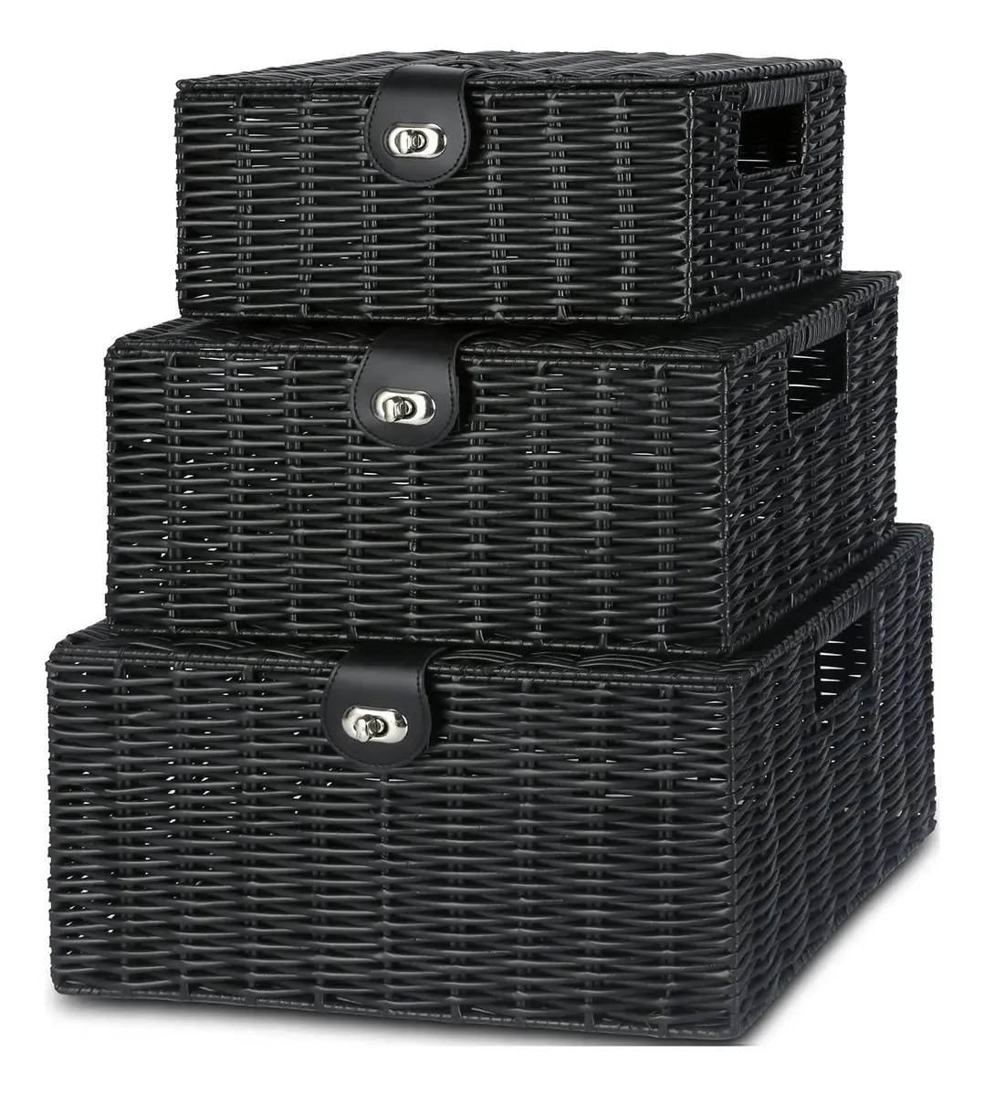 Cestos de armazenamento de vime preto Honygebia, cor da caixa: preto