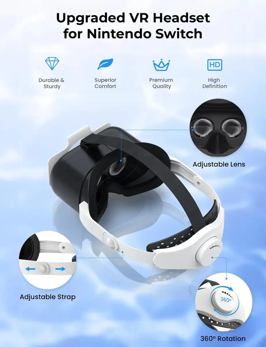 Óculos de Realidade Virtual Melhorados para Nintendo Switch e Switch, Óculos VR Switch com Lentes HD Ajustáveis e Alça para Cabeça Ajustável, Óculos 3D Labo VR Kit