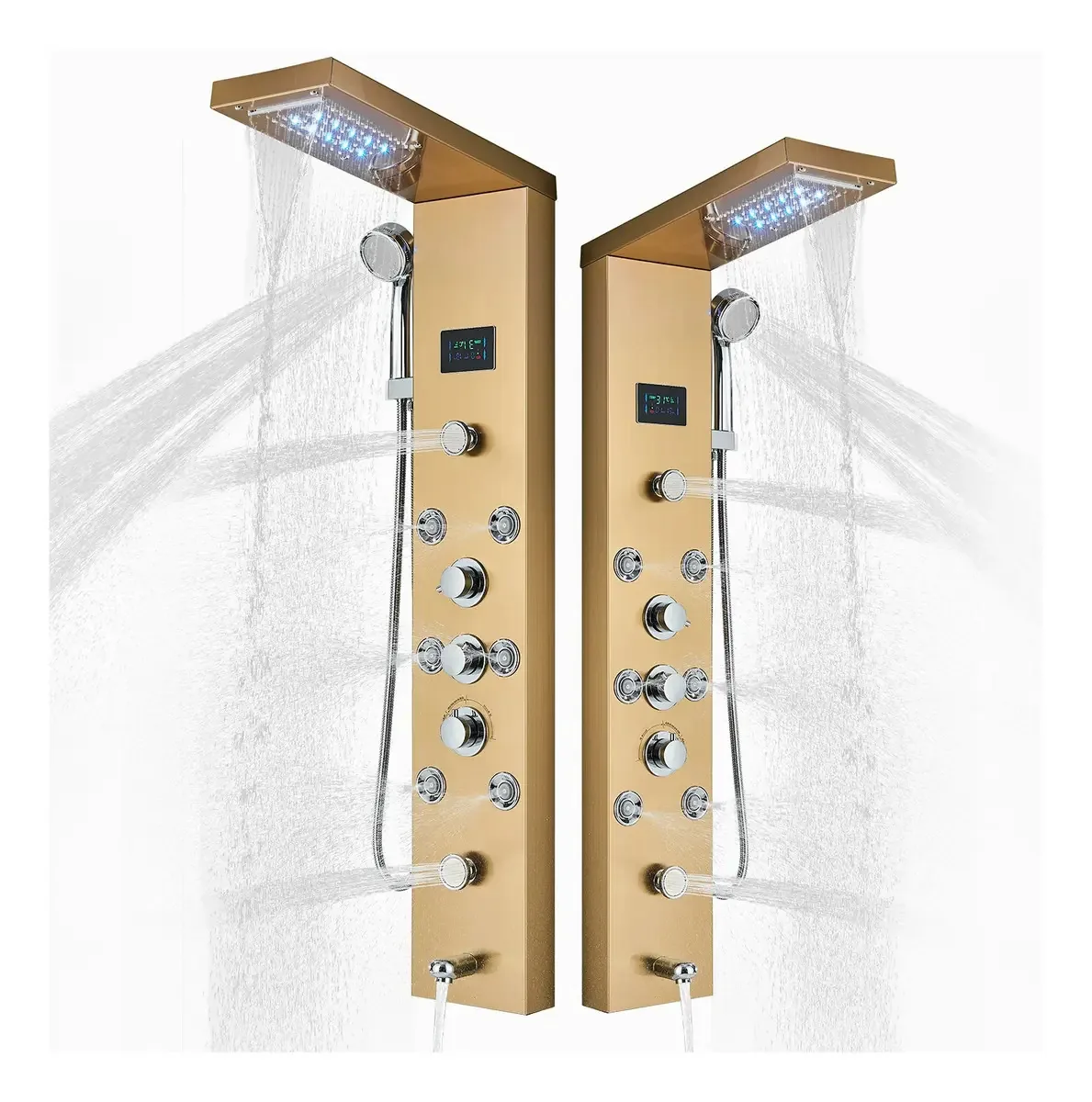 Torneira de chuveiro de banheiro com luz LED, painel de chuveiro, 5 em 1