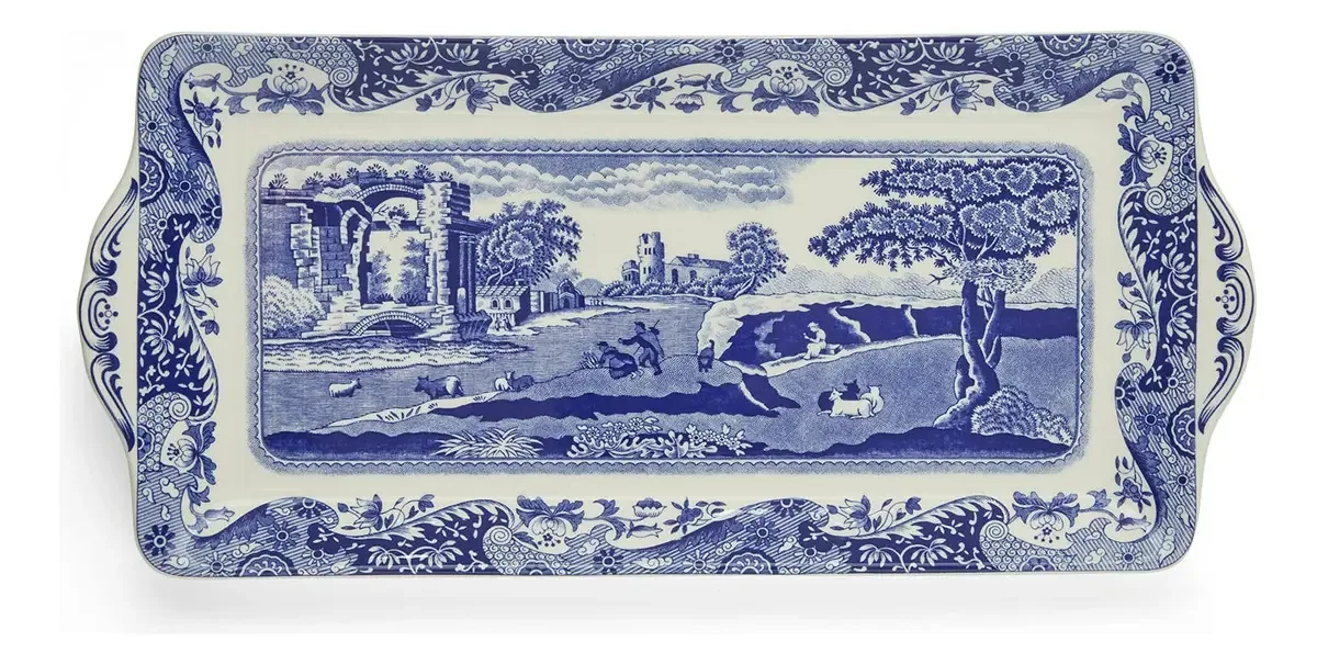 Bandeja azul italiana Spode para sanduíches de chá, sobremesas e chá