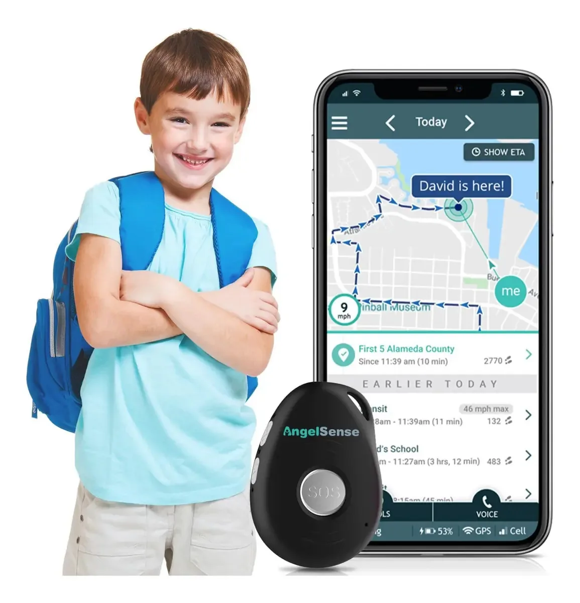 Angelsense - Rastreador GPS pessoal para crianças, adolescentes, autismo, necessidades especiais, idosos, demência, alto-falante de resposta automática bidirecional e botão SOS, rastreamento de ônibus