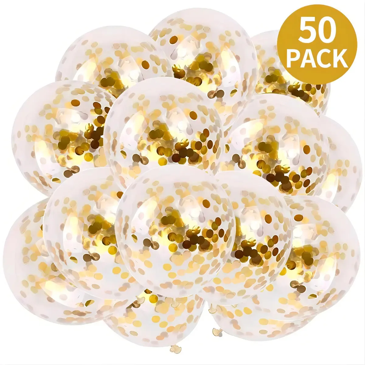 50 balões transparentes com confetes e 12 látex
