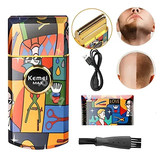 Barbeador e aparador elétrico Kemei Km-rs7098 Gold Beard, barbeador elétrico profissional de metal sem fio, barbeador de barba para homens, aparador de barba facial recarregável USB