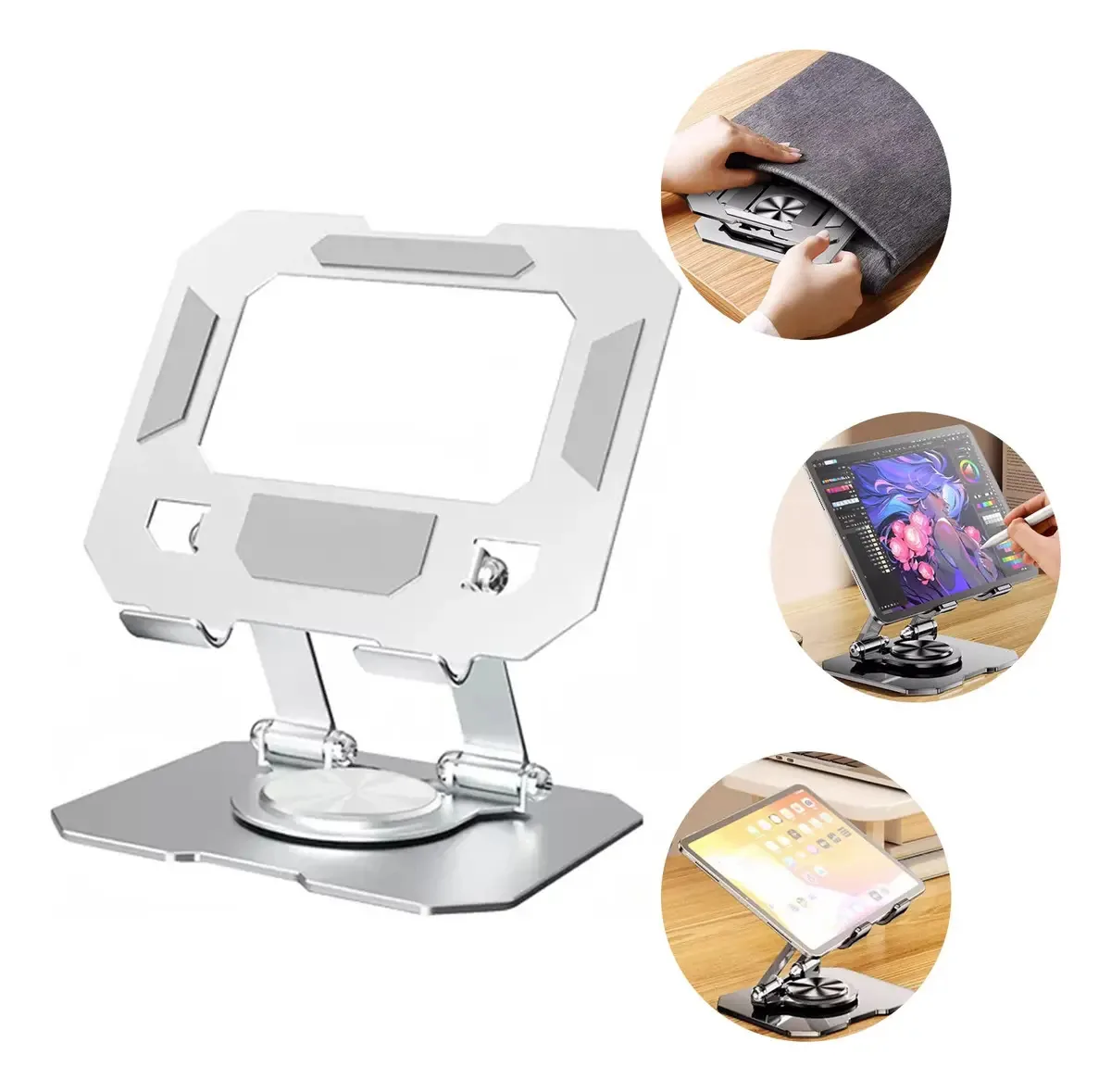 Suporte Metálico Para Tablets Com Rotação De 360° Spr07 Cor Prateado