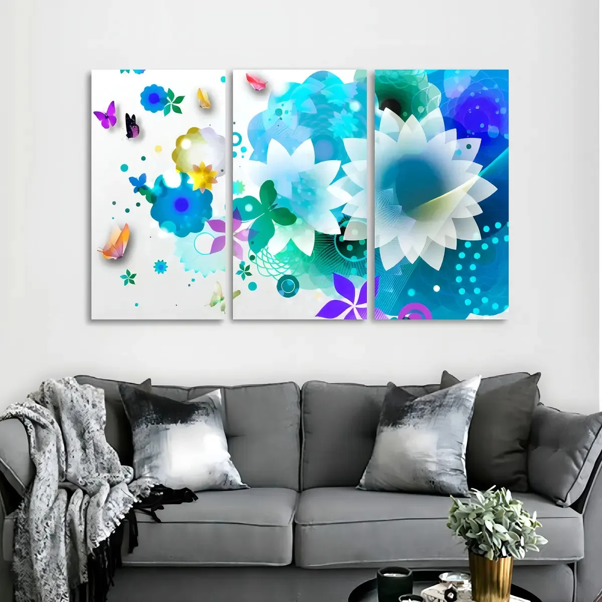 Quadro Flores Abstrato Para Sala Quarto Escritório Em Tecido