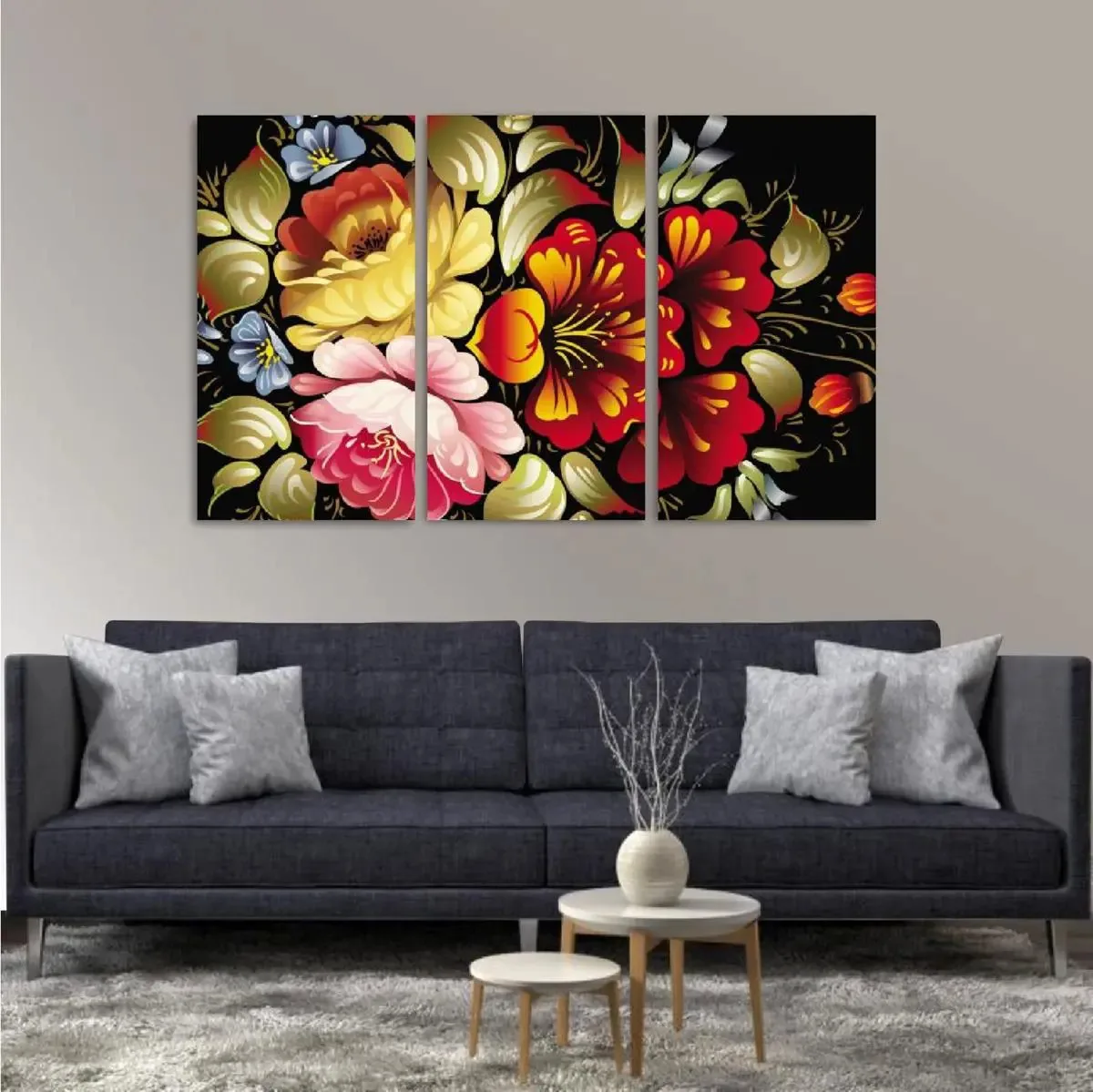 Quadro Flores Artístico Dark Colors Decorativo Em Tecido