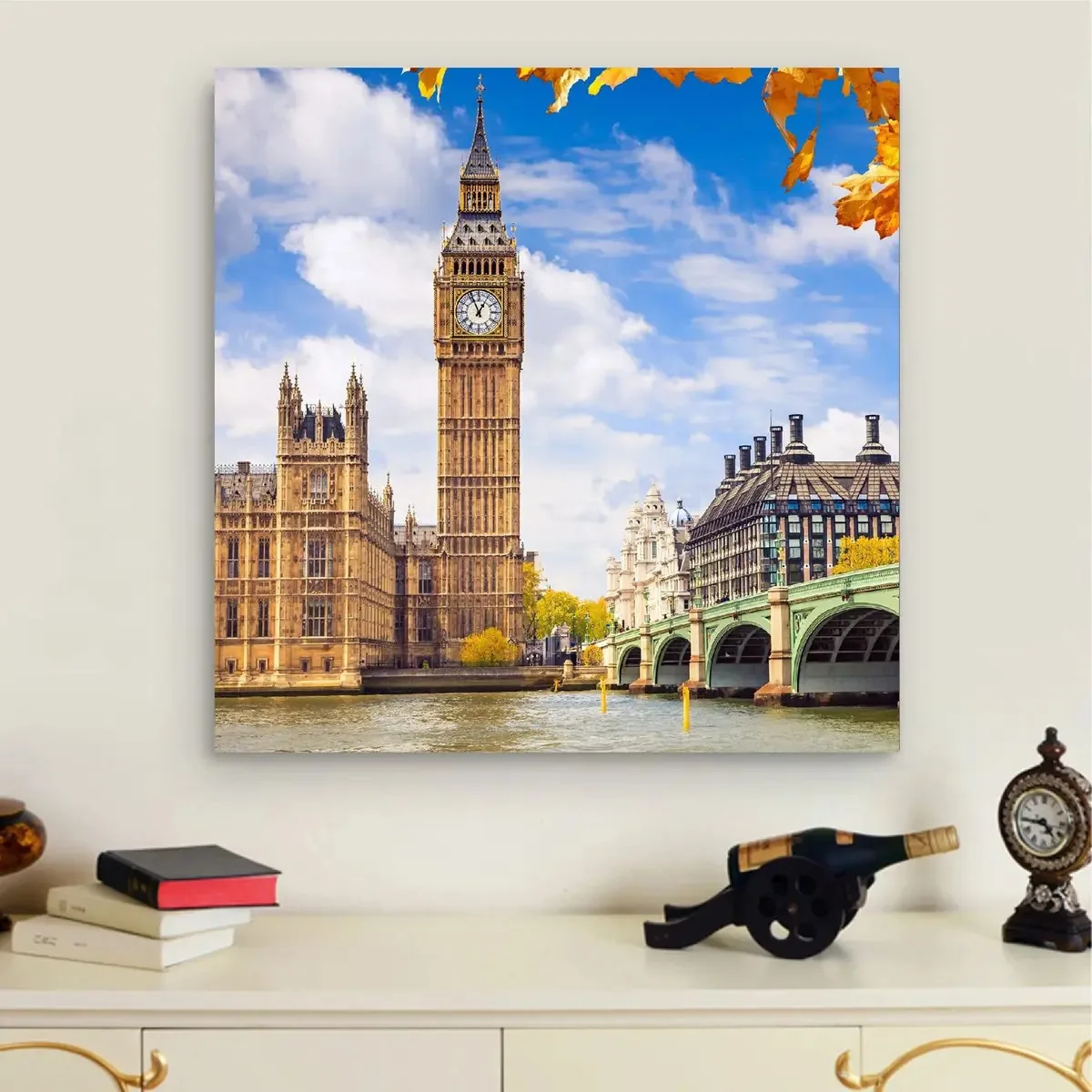 Quadro Decorativo London Flores Paisagem 60x60 Em Tecido